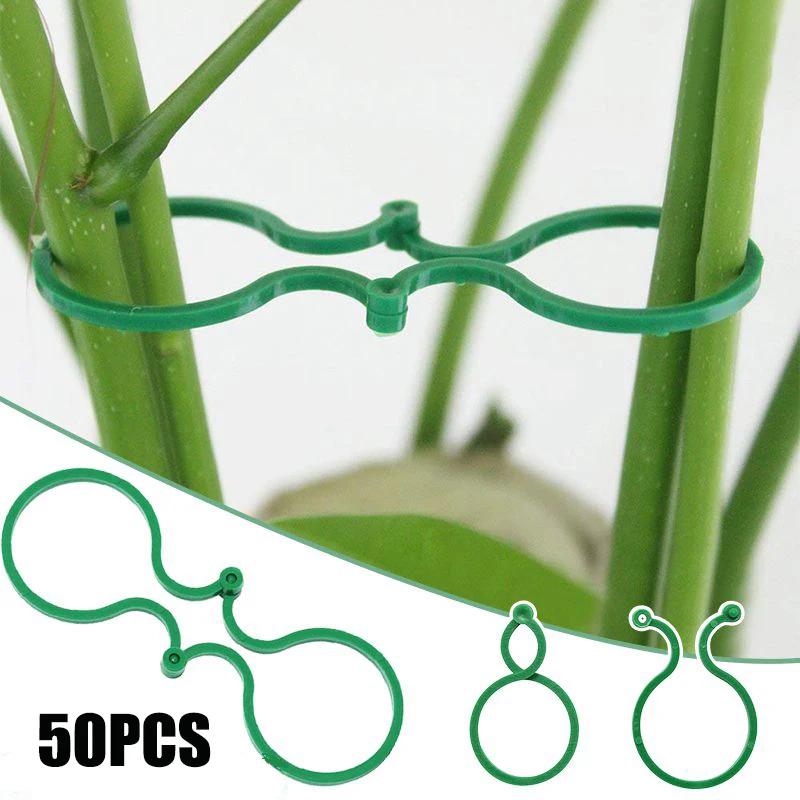 50PCS Garden Plant Clips For Vegetable Growing Upright Plant Holder Green Plastic Bundled Ring Vine Support Garden Stand Tool