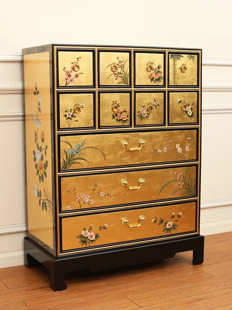 New Locker Chest of Curio Bedroom Eleven Gold Foil Storage