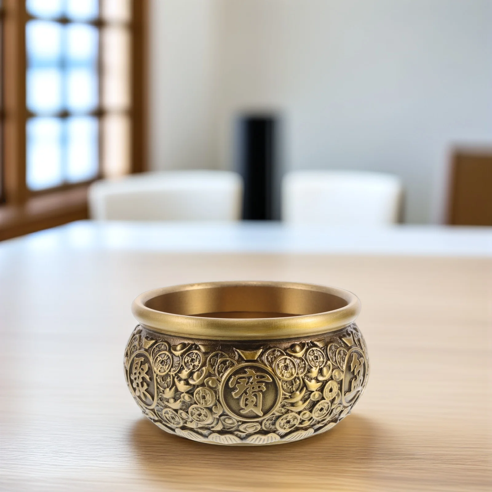 

Vintage Brass Treasure Basin Feng Shui Decor Wealth Prosperity Money Holder Ornament Home Office Table Centerpiece Feng Shui
