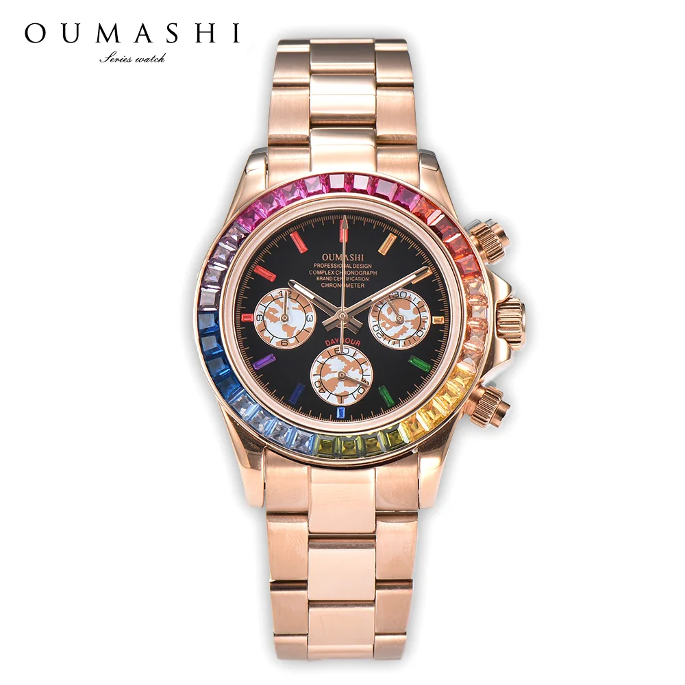 

39mm Men's watch Colored stone Stainless steel waterproof sapphire VK63 Quartz movement Multifunctional Chronograph VK63 watch