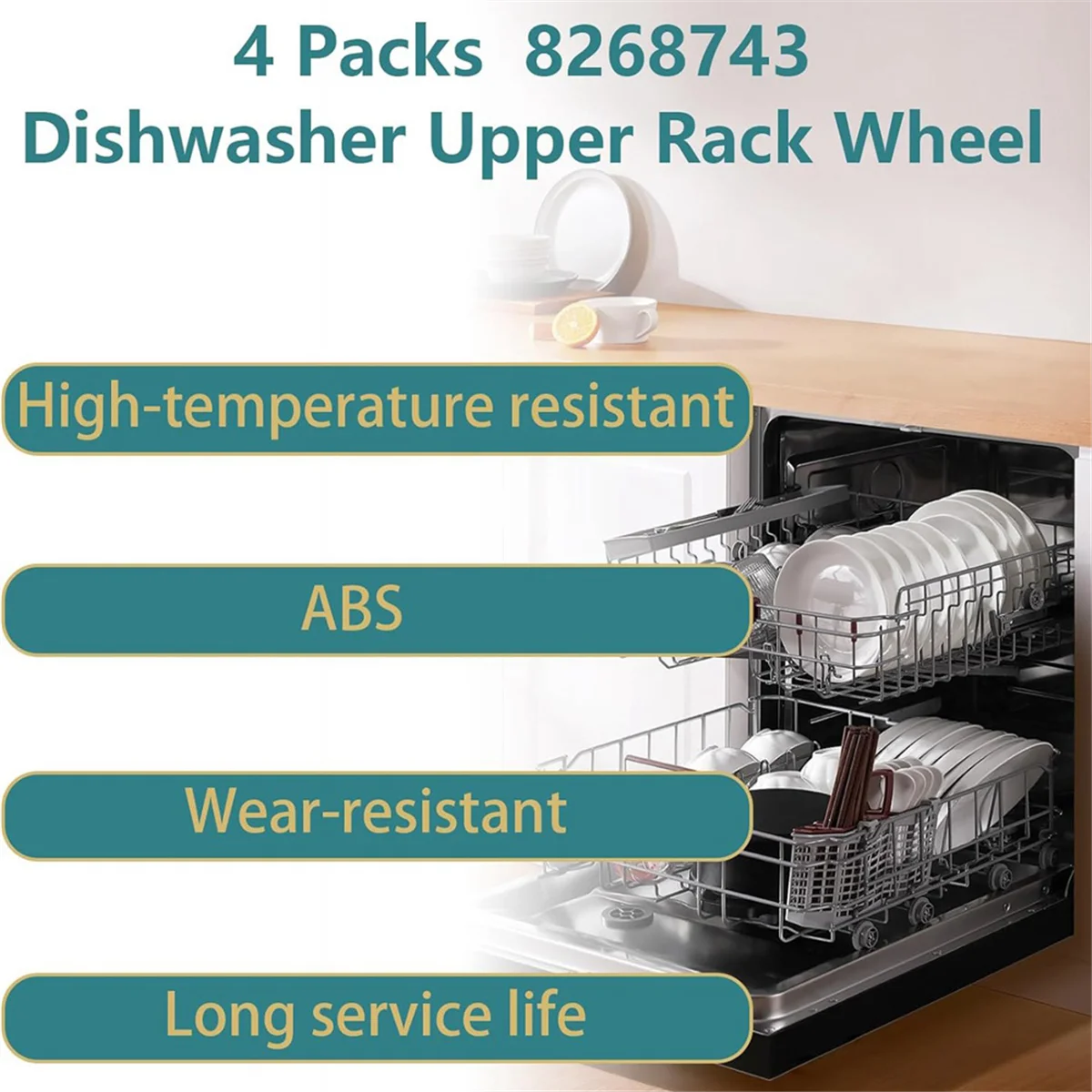 8268743 Dishwasher Upper Rack Wheel Replacement for Whirlpool Kenmore KitchenAid Dishwashers Top Rack Parts WP8268655