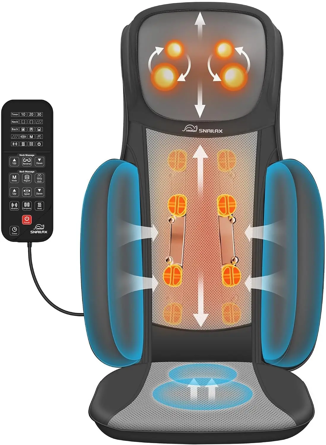 Snailax Back Massager with Heat, Shiatsu Massage Chair Pad for Home Office | Adjustable Neck Rollers, Air Compression for Waist