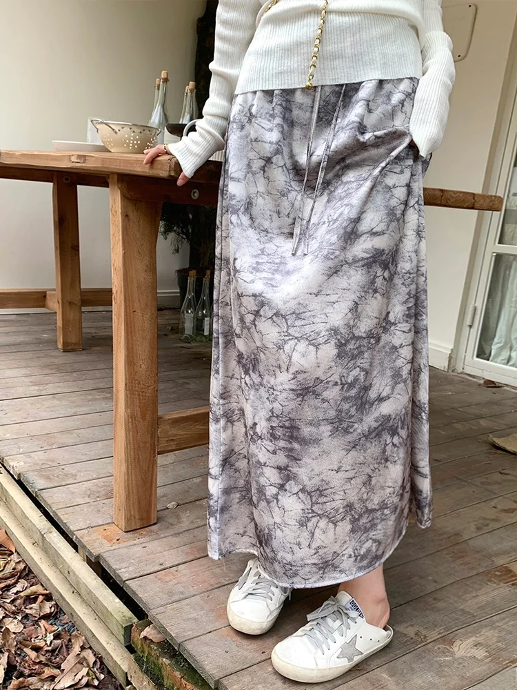 

Yang Bubble Water Ink Painting Midi Skirt Women's A-Line Skirt Ele Hang Sense Slimming High Waist Zipper Casual Other Mat...