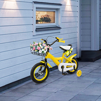 12 Inch Red and Yellow Children's Bicycle with Adjustable Seat, Anti-Skid Pedals, Basket, And Safety Device