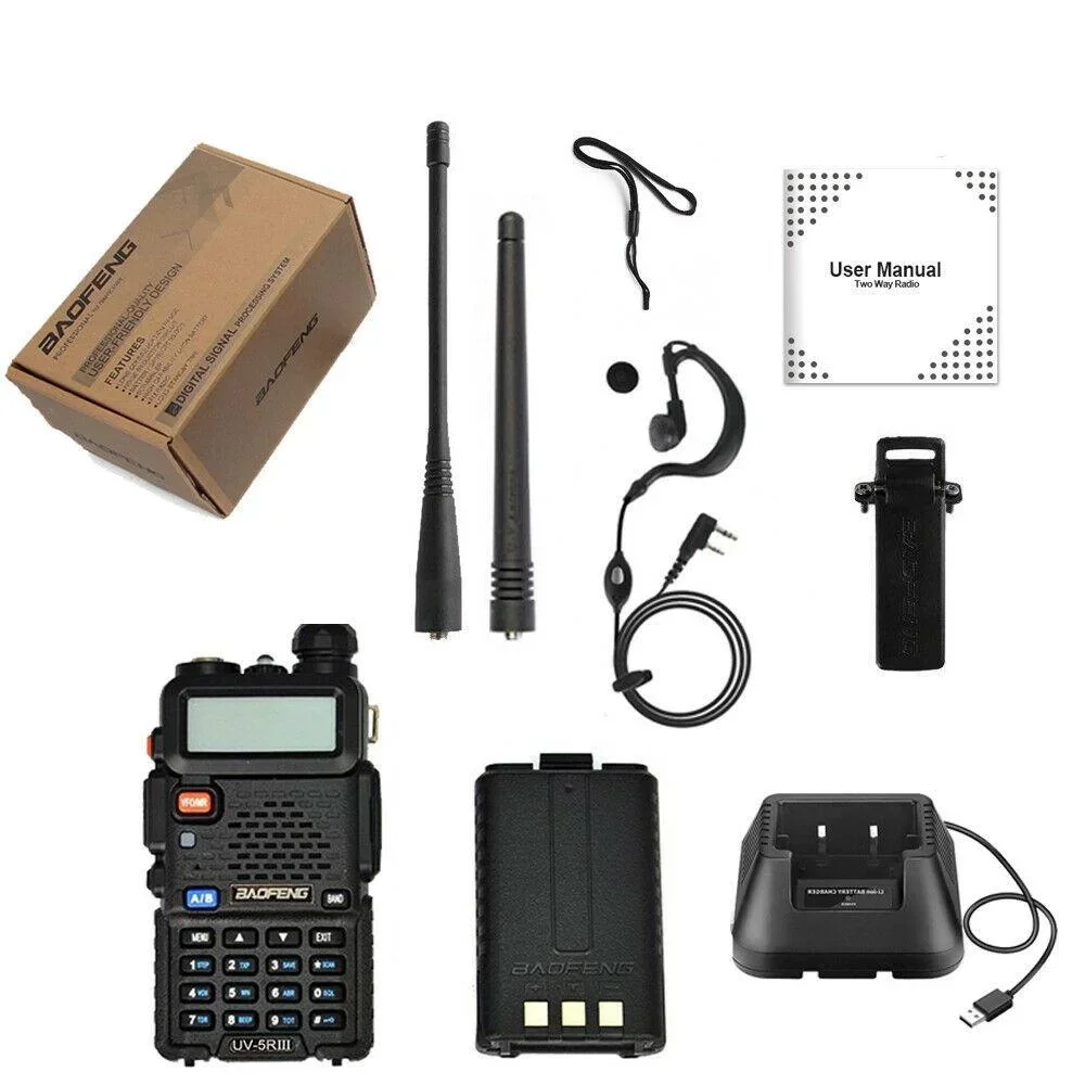 BAOFENG-UV-5III tragbares Walkie-Talkie, Zwei-Wege-Radiosender, Zwei-Wege-Transceiver, 1800mAh Tri-Band-CB, UKW/UHF, wasserdicht