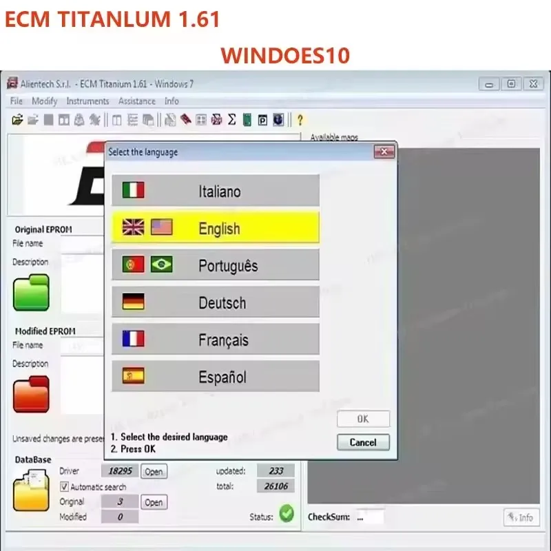 أداة تشخيص تلقائية ECM Titanium V1.61 برنامج وحدة التحكم الإلكترونية متعدد اللغات 26100 دعم السائق لنظام التشغيل Windows 10 18259
