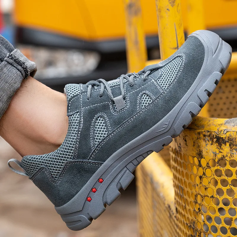 big size men casual steel toe caps working safety shoes breathable cow suede leather safe shoe tooling security boots protection