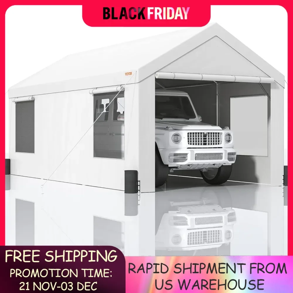 10x20ft Heavy Duty Portable Garage with Roll-up Windows, Removable Sidewalls Doors, UV Resistant Waterproof for Car