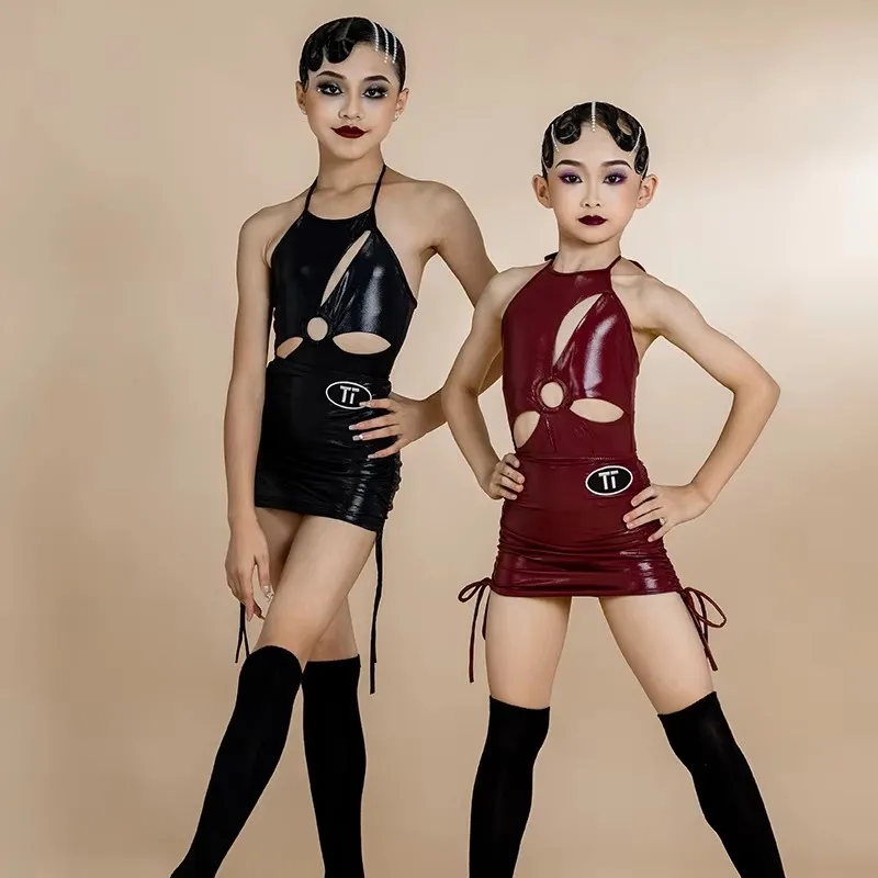 

Новинка 2023 года, платье для латинских танцев для девочек, топы с подвесным шейным ремешком, короткая юбка на бедрах, костюм для латинских танцев, чача, DN16517