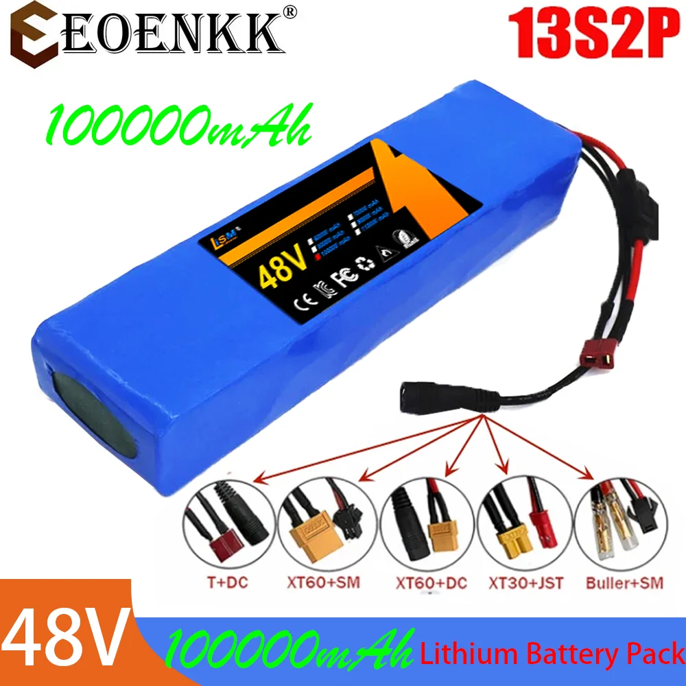 13S2P 48V 100000mAh 100Ah Lithium-ion Battery Pack with 250W 350W 500W 750W 1000W BMS And a complimentary 54.6V charger