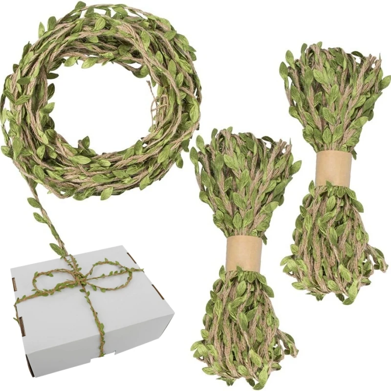 3/5/10m Künstliche Grüne Blätter, Geflochtenes Hanfseil, Rattanschnur für DIY-Bastelarbeiten, Hochzeits- und Geburtstagsdekoration, Geschenkverpackung, Blumensträuße – Detail 2