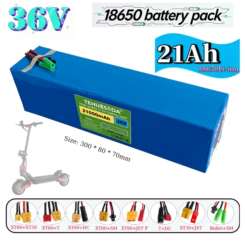 10S6P 36V 21Ah/21000mAh 18650 Lithium-Akku für Elektroroller + 42V Ladegerät