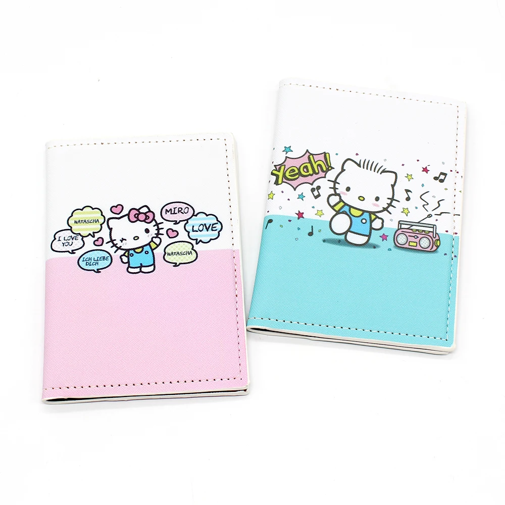 Cartoon Hello Kitty Passport Cover for Travel Accessories Women Passport Holder Case ID Credit Card Holder PU Passport Wallet