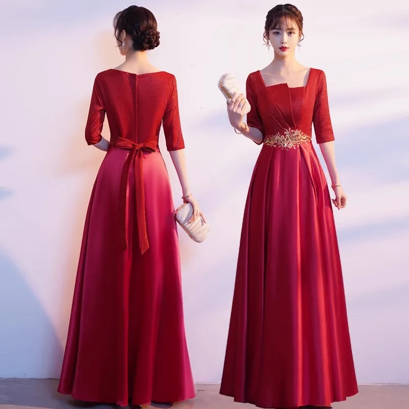 XXBY-68 # Vestido de actuación de Cantata, venta al por mayor, barato, largo, con lentejuelas, vestidos de noche de presentador de coro, disfraces de coro rojo vino dorado, envío gratis