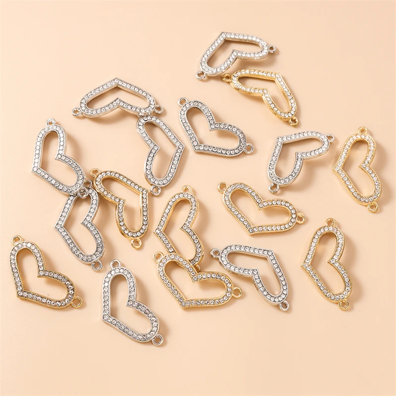 20 Stück 37x19mm Niedliche Kristall-Legierungs-Hohle Herz-Anhänger Verbinder für Schmuckherstellung Halsketten Armbänder DIY Bastelbedarf – Detail 8