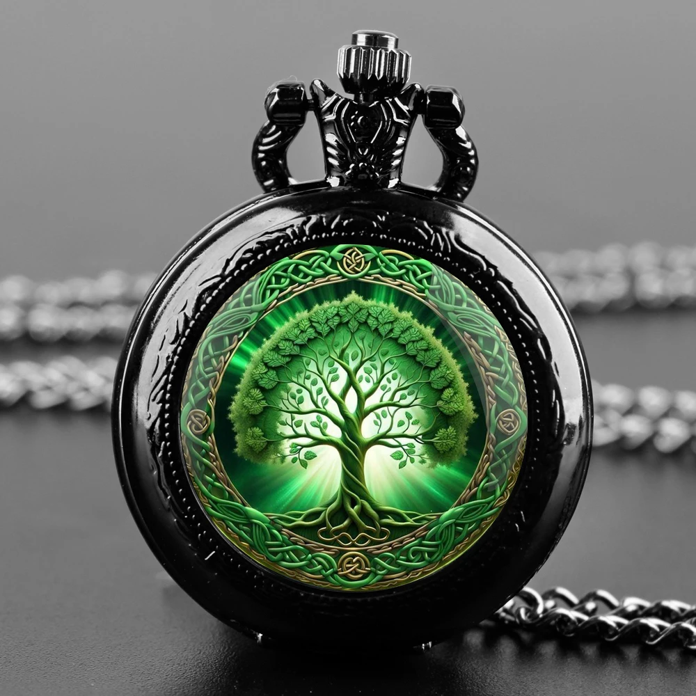 Ciondolo per collana con orologio da tasca al quarzo dal design vintage dell'albero della vita, regalo ideale per uomini, donne e bambini, regalo di compleanno con ciondolo