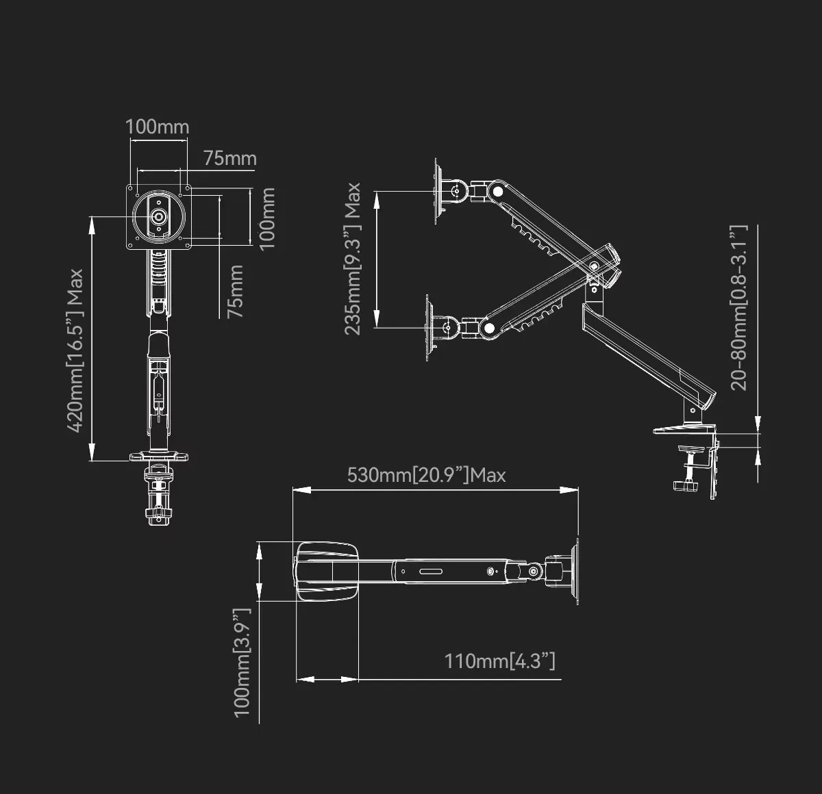 NB 20266 NEW A3 A5-XS D2 Display Mechanical Spring Arm Quick Mount 17-32 Inch Computer Monitor Stand 2-9KG Clamp and Hole Instal