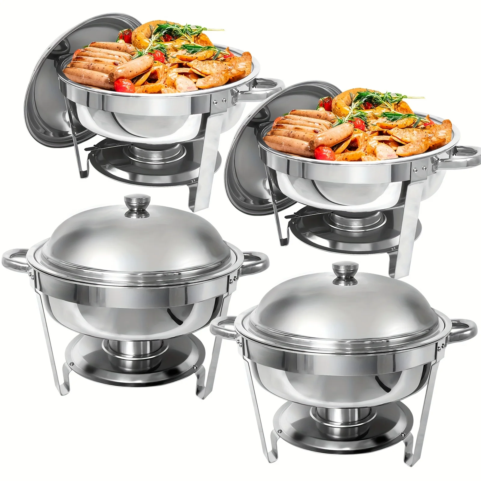 

2/4pcs, 6Qt Chafing Dish Buffet Set,Stainless Steel Round Chafers And Buffet Warmers Sets With Food And Water Trays For Catering