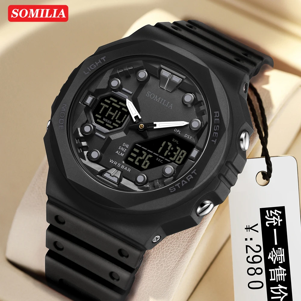 

SOMILIA 6200 модные трендовые электронные мужские часы, многофункциональный будильник, водонепроницаемые крутые мужские часы 2025