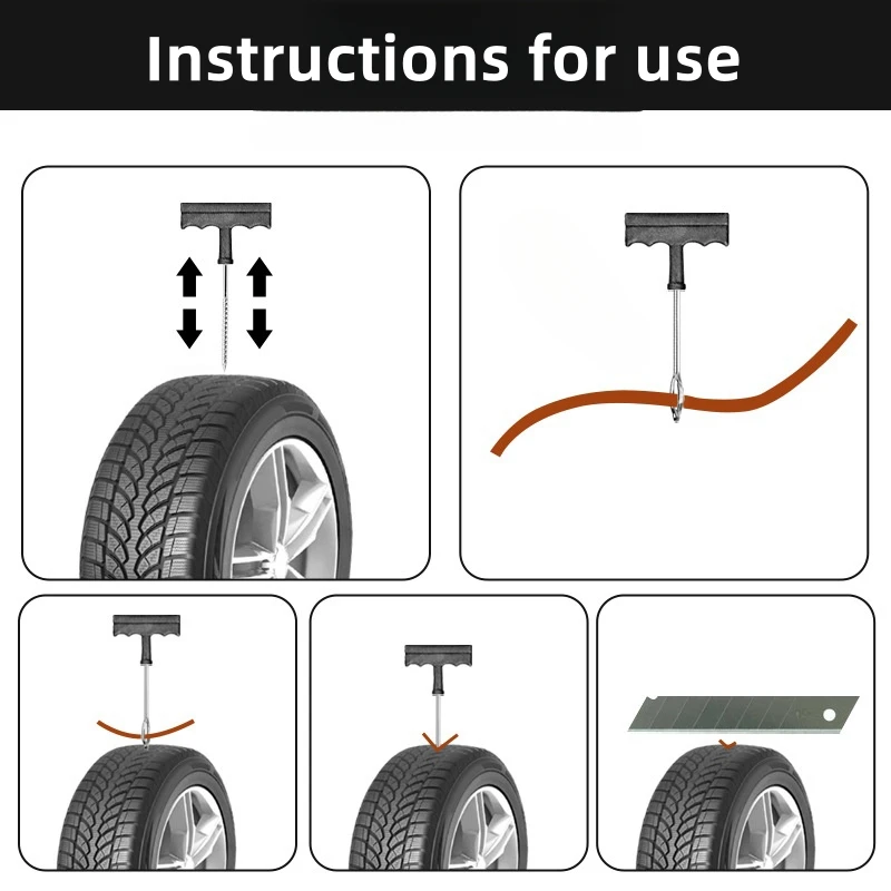 Car Tire Repair Tool Kit with Rubber Strips Tubeless Tyre Puncture Studding Plug Set Motorcycle Bike Truck Repair Accessories