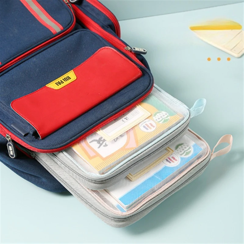 Saco de armazenamento de livro em forma de l grande capacidade transparente assunto de estudante sub-equipamento engrossado multi-camada saco de armazenamento de documentos