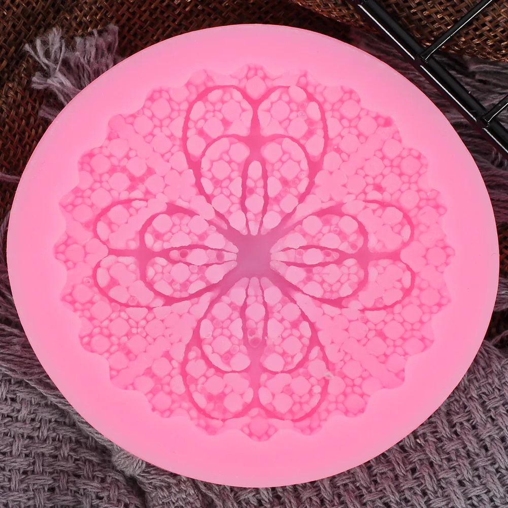 New Round Snowflake Flower Lace Fondant Mold Sugarcraft Pad Cake Cupcake Decoration Icing Silicone Molds DIY Embossing Mat Maker