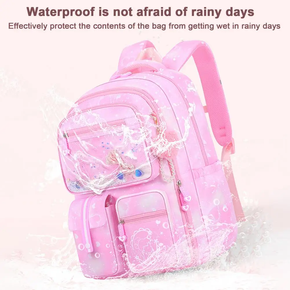 

Nylon School Backpack Colorful Adjustable School Bag with Capacity Breathable Mesh Lining Ideal for Elementary Students Girls