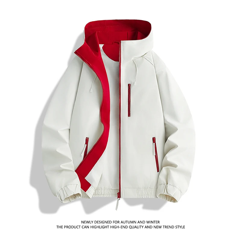 Unisex Contrast Color Hooded Windbreaker Zip Up Casual Outdoor Jacket