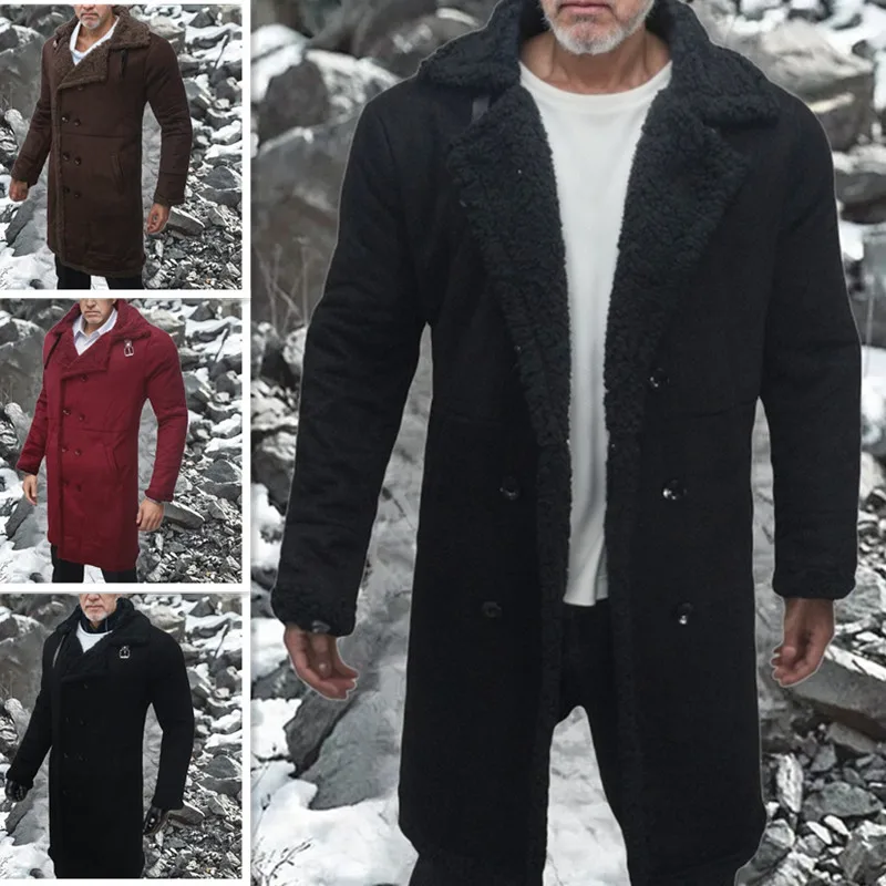 

European Version New Fur Integrated Warm Men's Coat Suede Lamb Wool Coat Independent Stand Winter Cold-Resistant