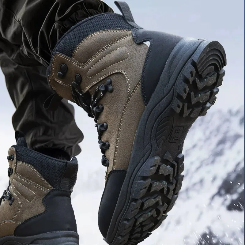 Winter Men Wool Snow Boots New Style Extra-Thick Plush Warm Waterproof Anti‑Slip Outdoor Use Cold‑Resistant Cotton Shoes