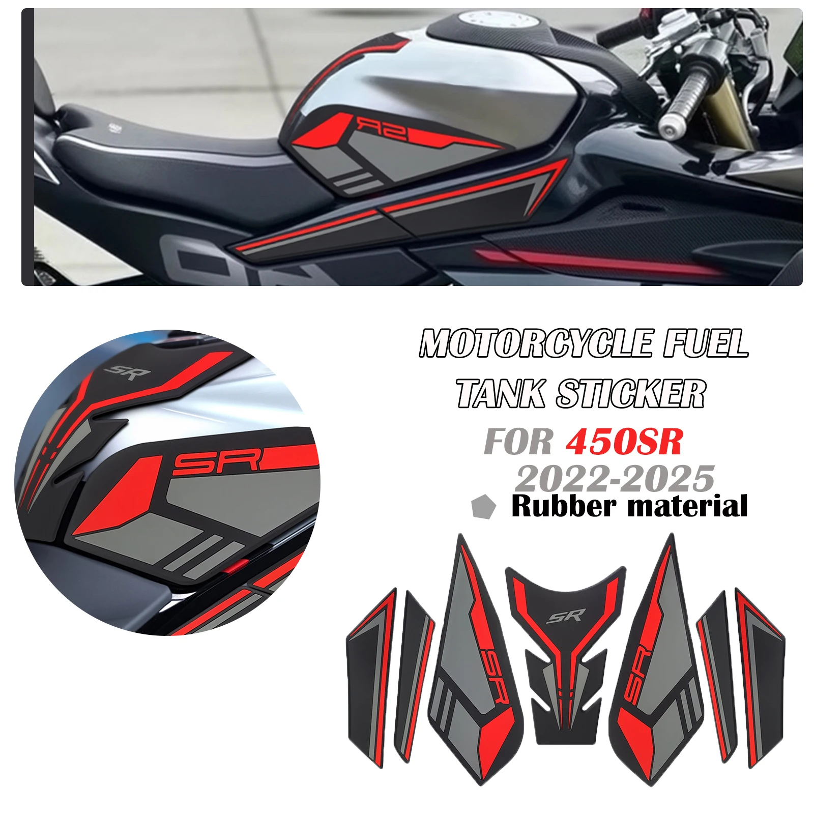 สติ๊กเกอร์กันรอยถังน้ำมันสำหรับรถมอเตอร์ไซค์ CFMOTO 450SR 2025 450SRS 2024 450srs 2022-2025 แผ่นรองกันลื่นถังน้ำมัน