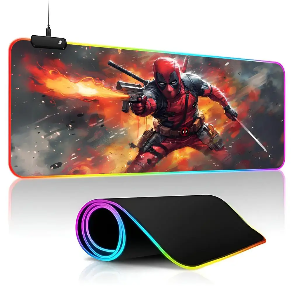 Deadpool Anime Mouse Pad Gamer RGB Deskmat Keyboard Mat Gaming Laptops LED Mousepad Desk Protector Anime Mause Mats