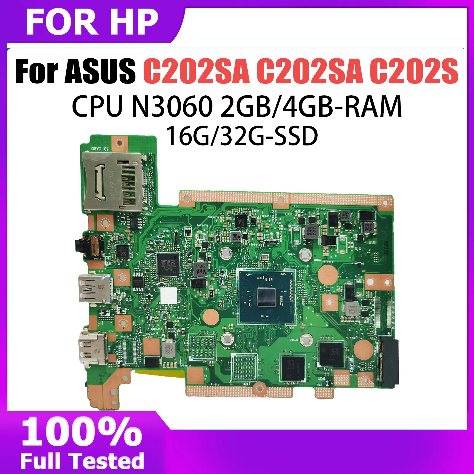 C202SA Notebook Mainboard For ASUS C202SA C202S Laptop Motherboard With N3060 2GB/4GB-RAM EMMC-16G Maintherboard