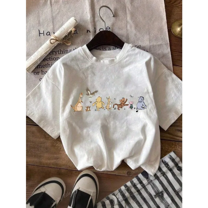 

Disney Women's Summer Winnie The Pooh Cartoon Pattern Printed Casual Simple Round Neck T-Shirt Cotton Plus Size Cute T-Shirt