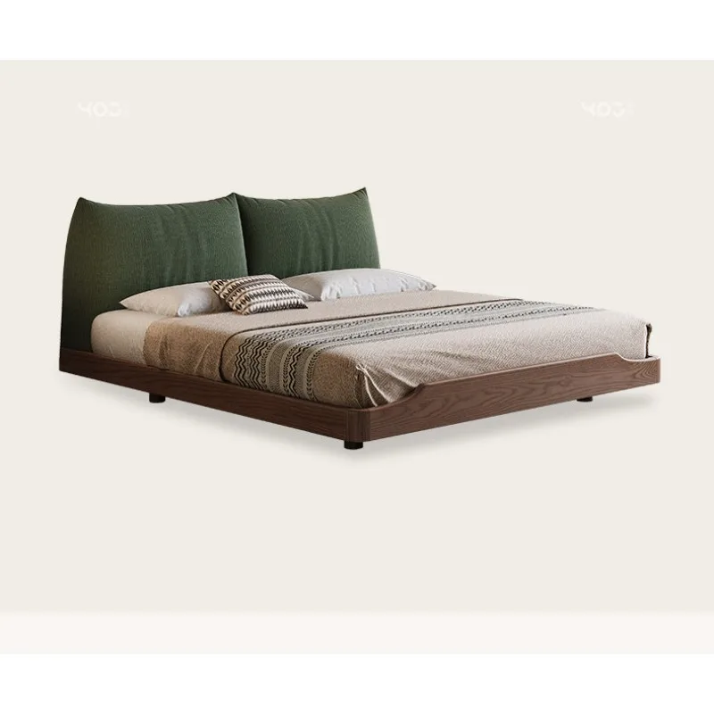 

Ретро-кровать из зеленой ткани, мягкая кровать из орехового дерева, антикварная двуспальная кровать для главной спальни, современная простота