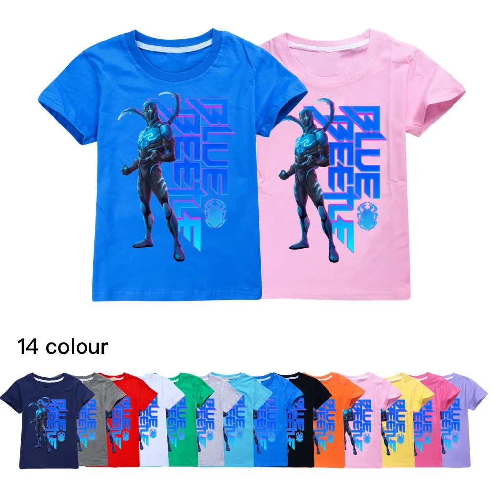 Blue Beetle New Fashion T-shirt Girls T Shirt 2024 Summer Cotton Kids Tops Cartoon Graphic Tees Funny Children O-neck Tshirt2666