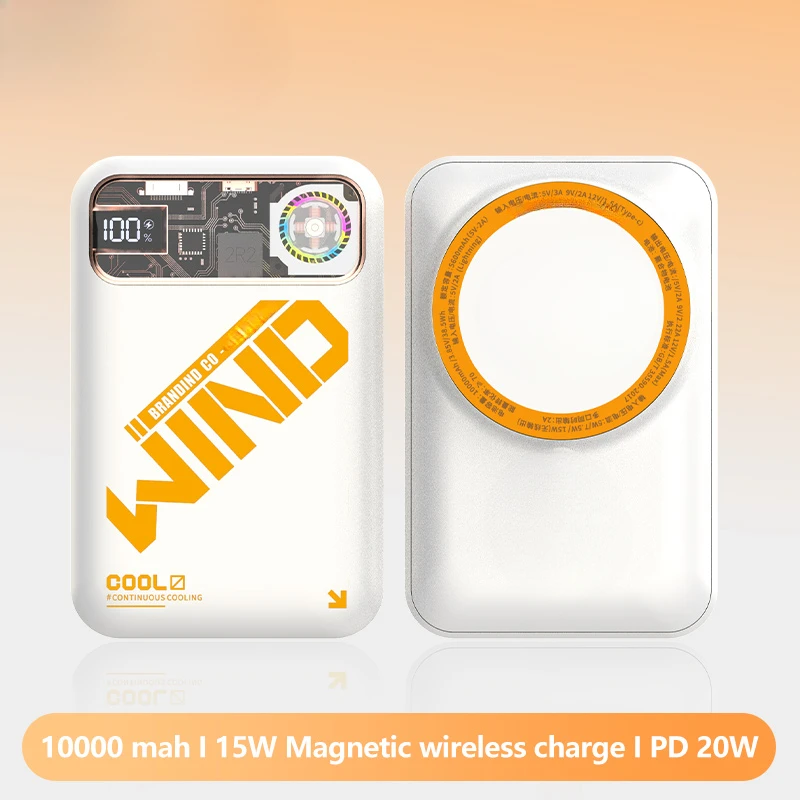 With Fan Cooling Mini Wireless Power Bank Portable Magnetic Power Station 10000mAh Typec Wireless Magnetic Charging 2 in 1