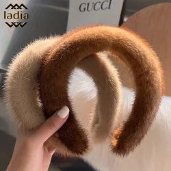 New Style Luxurious Real Mink Fur Band Female Real Mink Fur Headband Women Hair Genuine Fur Accessories Padded Winter Hair Hoop