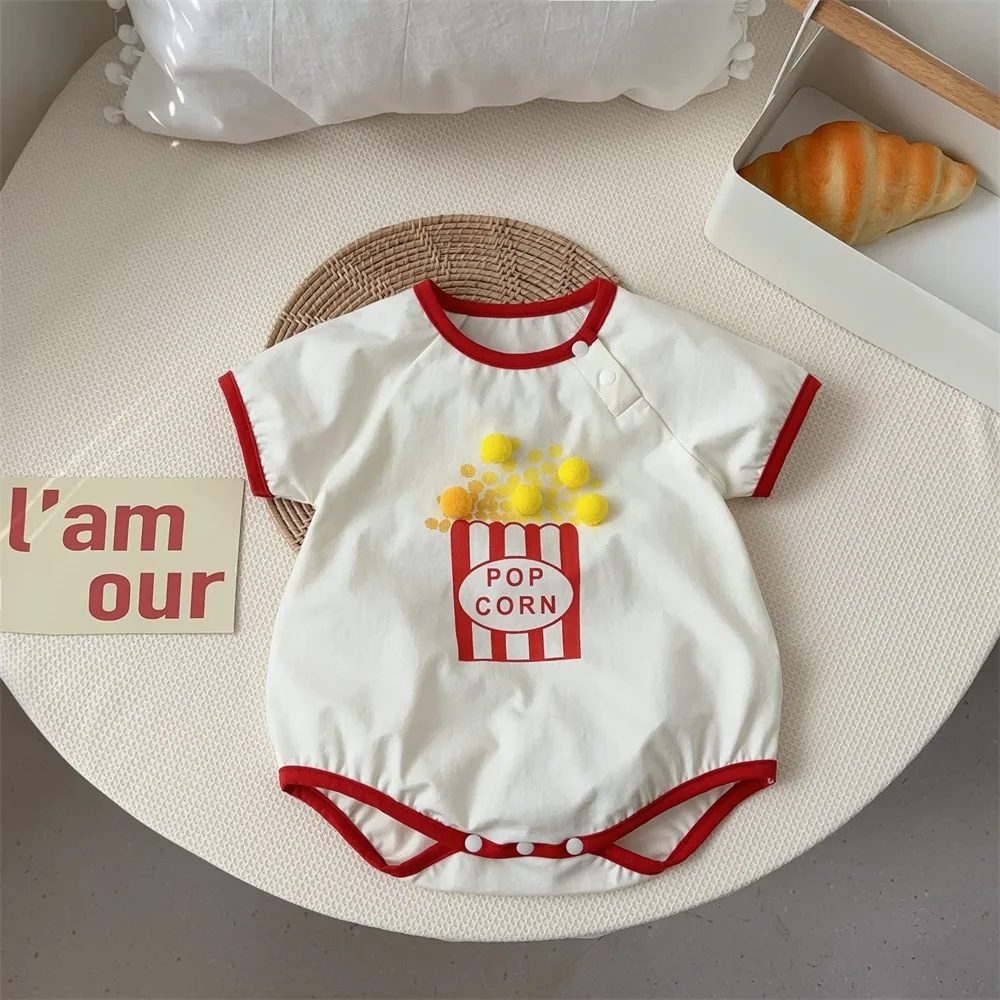 0-2 Year 2024 Summer Newborn Boy Bodysuit 3D Ball Letter Print Red Edge Outdoor Infant Boys Jumpsuit Short Sleeve Baby Bo Romper