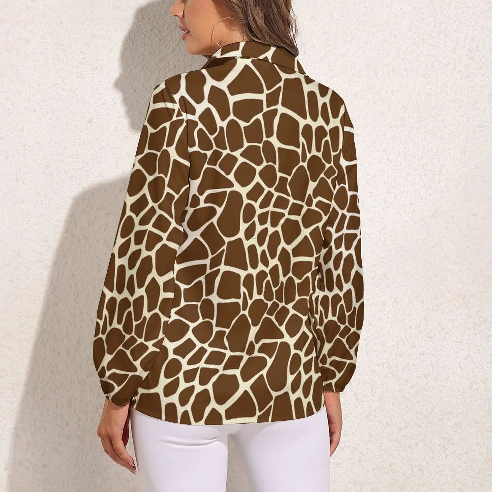 Giraffe Blouse Brown Animal Print Cute Pattern Blouses Womens Streetwear Shirts Autumn Long-Sleeve Oversized Top