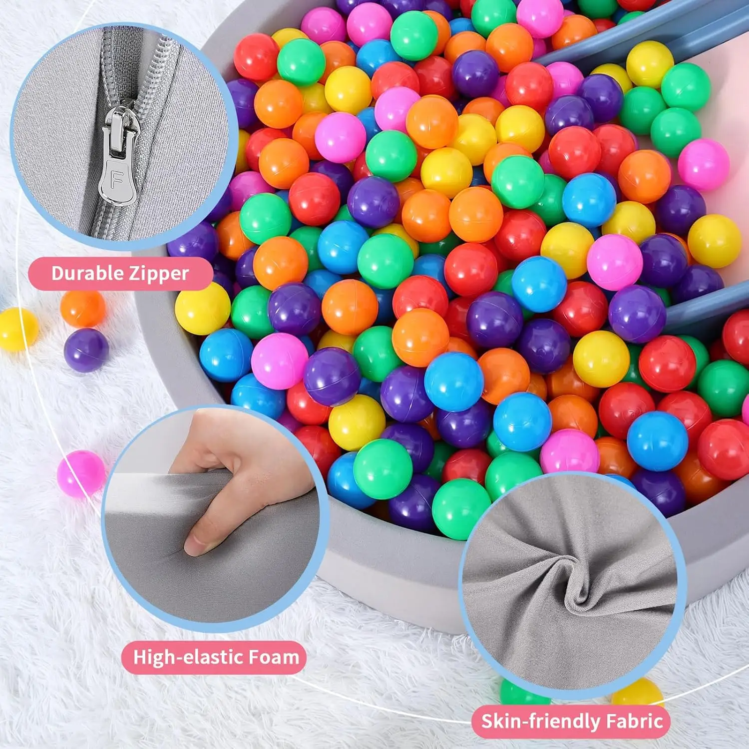 Foam Ball Pit for Toddlers with 200 Balls, Large Baby Ball Pit for Babies with Soft Memory Sponge, Indoor Outdoor Baby Playpen,