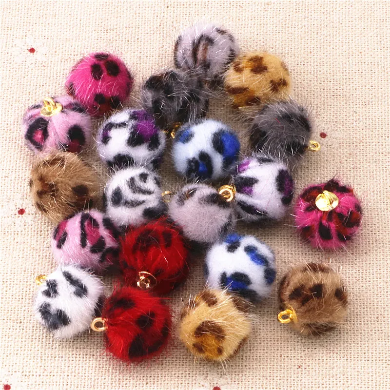 20pcs 16mm Mix Colors Hairy Leopard Fabric Covered Round Bead Ball Pendant DIY Jewlry/Craft Making