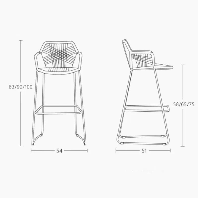 Modern Wrought Iron Bar Chairs High Stools for Kitchen Nordic Bar Furniture PP Rattan Back Home Cafe Outdoor Restaurant Armchair