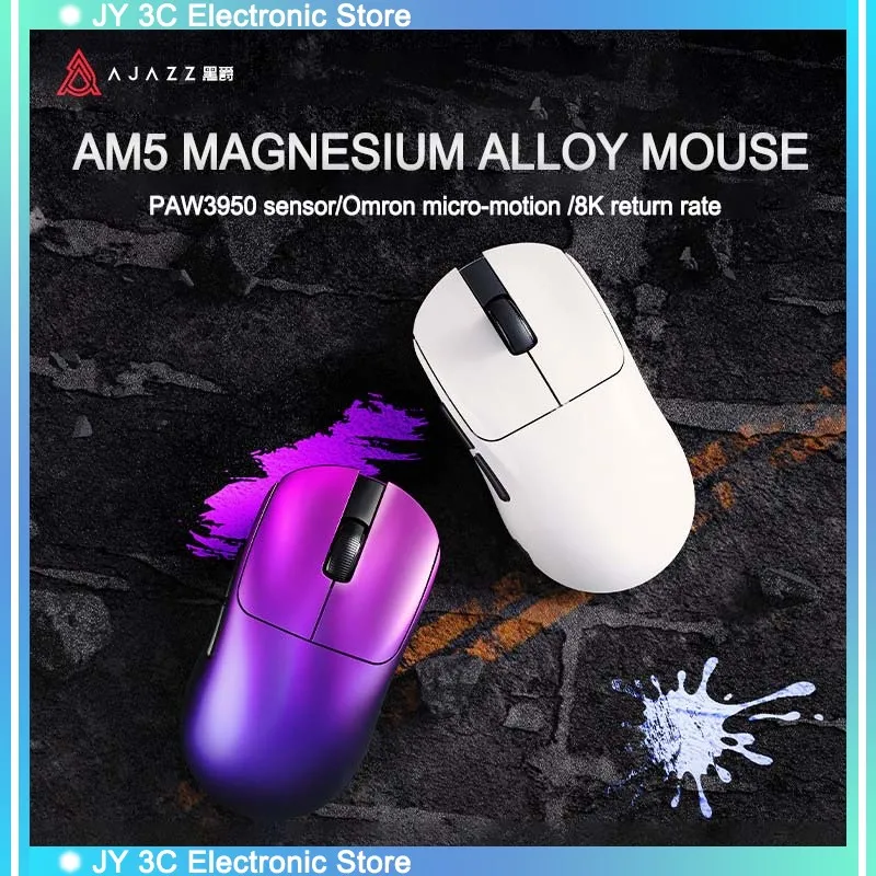 Ajazz Am5 Paw3950 Wireless Gaming Mouse Tri Mode 2.4G 8K Lightweight Magnesium Alloy Ergonomic Mouse For Pc Gamer Computer