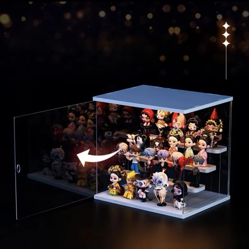 

Blind Box Display Box Hand Handled Acrylic Storage Box Bubble Mat Doll Light Ladder Display Dust Cover organiseurs de rangement