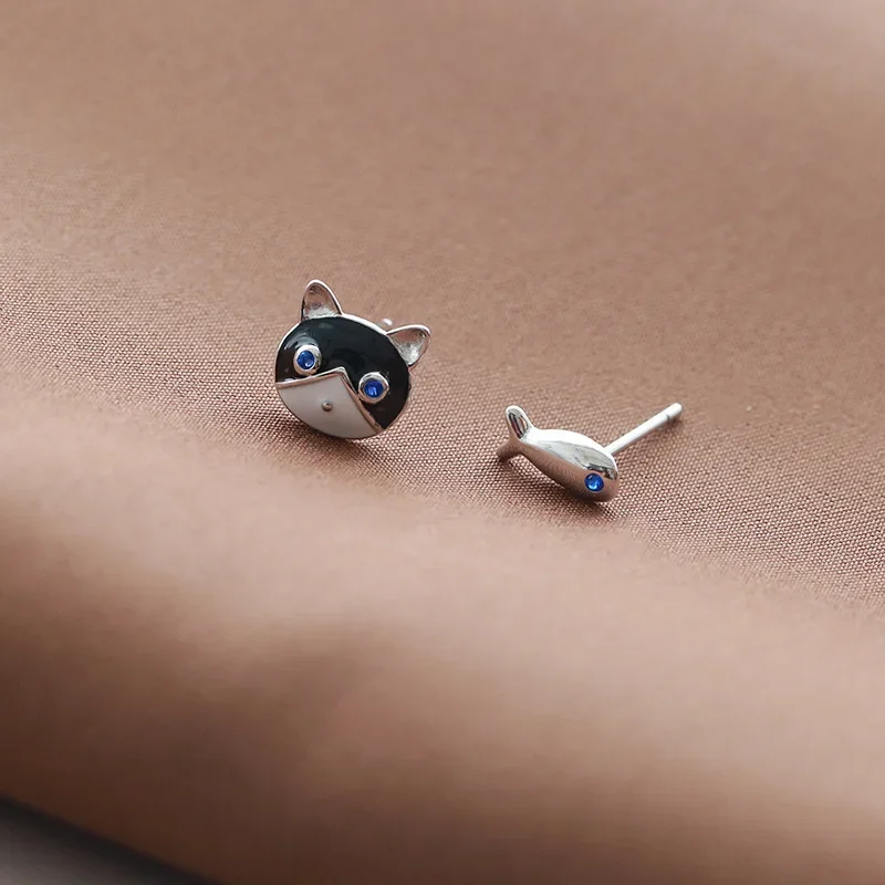 

New Design Wedding Jewelry cat fish Earrings For Women 925 Sterling Silver Simple Stud Earrings