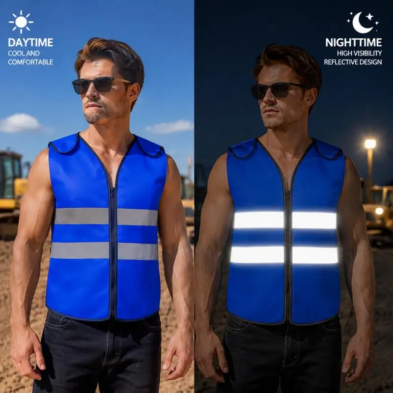 Cooling Ice Vest With Reflective Strips Zipper Adjustable Side Straps Summer Heat Relief Work Safety Vest For Outdoor Constructi