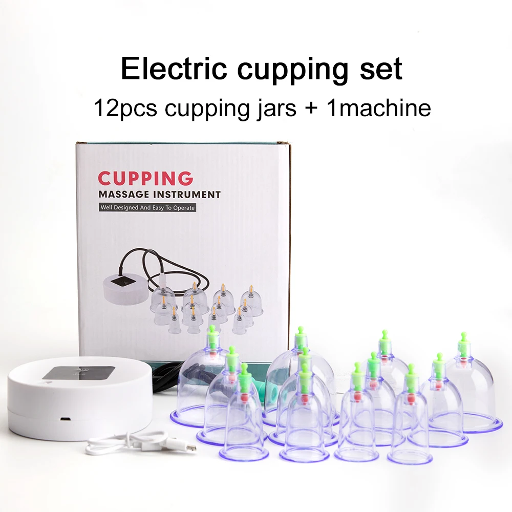 Customizable 12Pcs Electric Vacuum Cupping Set Body Massager Suction Cup Fat Burner Therapy Anti Cellulite Slimming Massager