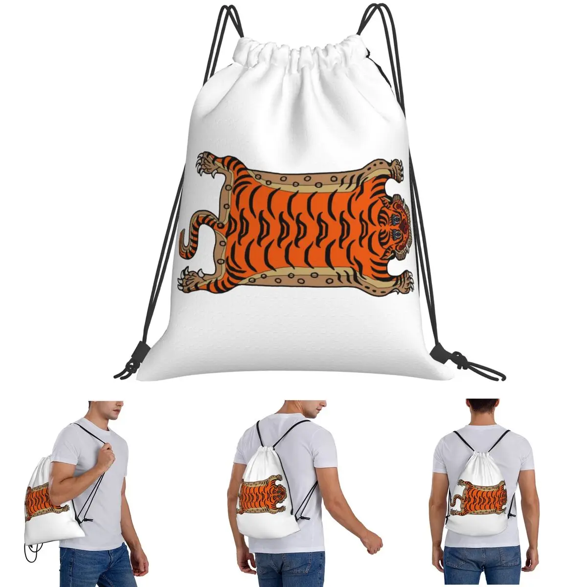 Tibetan Tiger Rug Backpacks Multi-function Drawstring Bags Sundries Bag Book Bags for Travel School