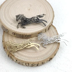 Original Animal Running Horse Men's Suit Gold Plated Collar Pin, High Quality Stainless Steel Black Brooch, Gift for Men